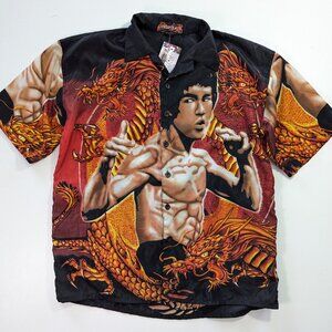 y2k 2000s bruce lee button up collared shirt dragons